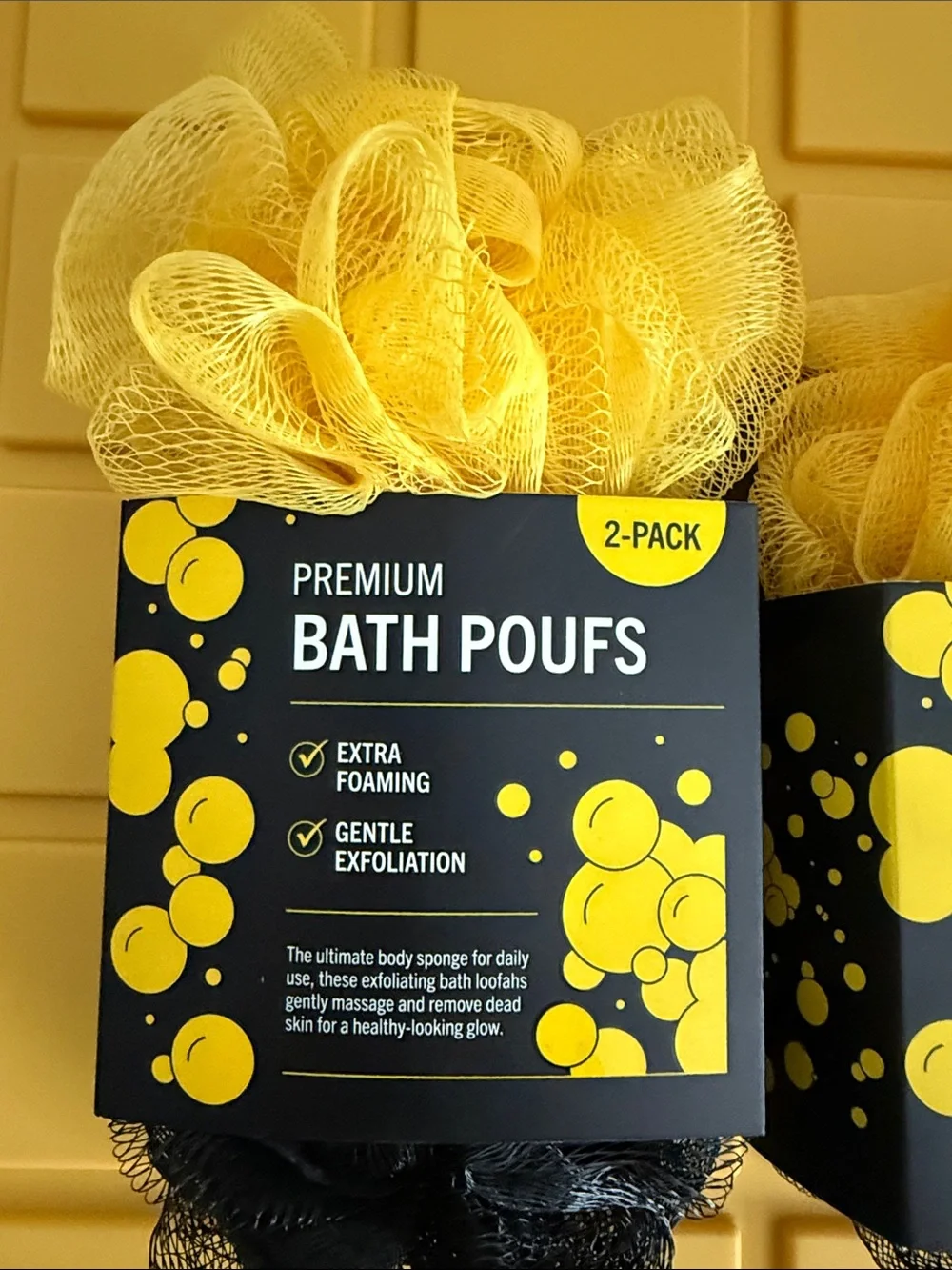 Premium Bath Poufs 2-Pack - Yellow & Black